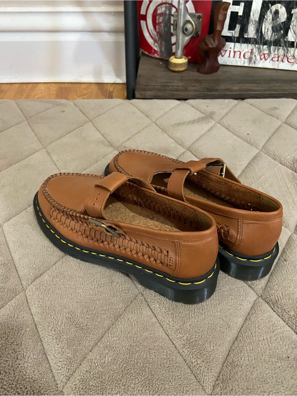 Dr. Martens Tan Leather Woven Slip-On Loafers